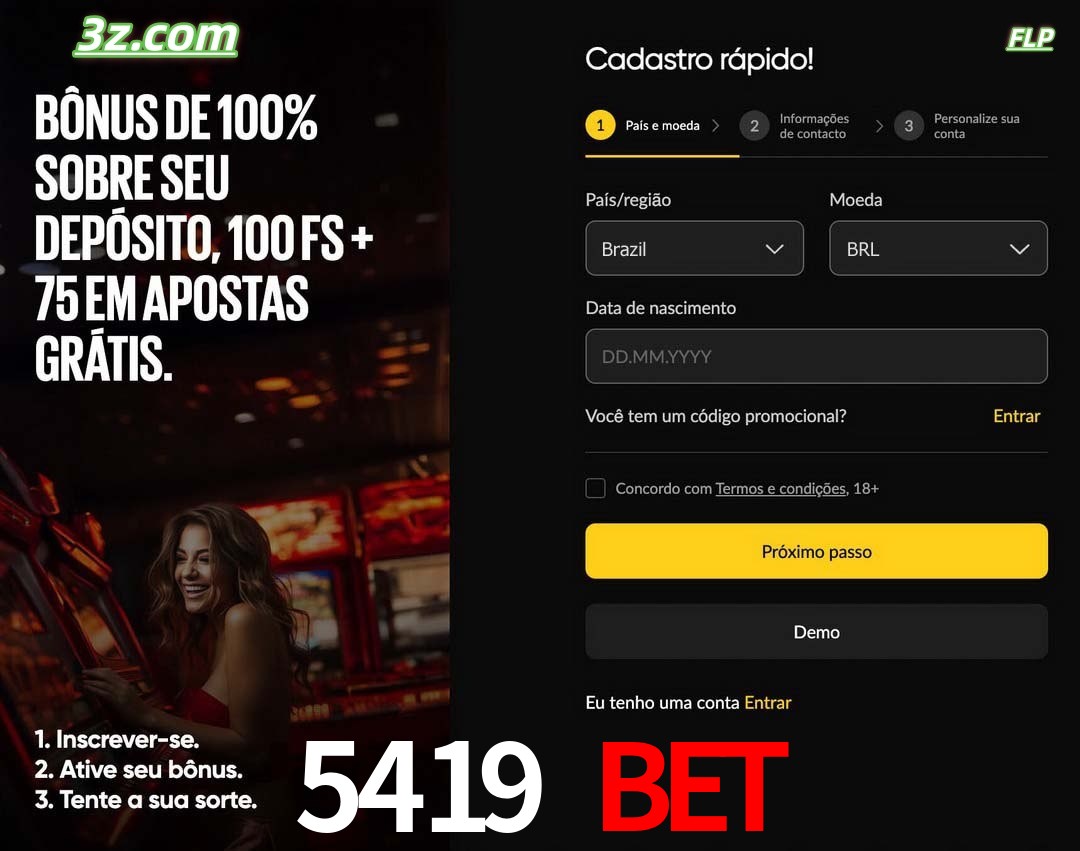 5419 bet registro oficial cassino online Brasil com bônus de depósito e free spins
